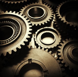 Closeup of metal cog gears